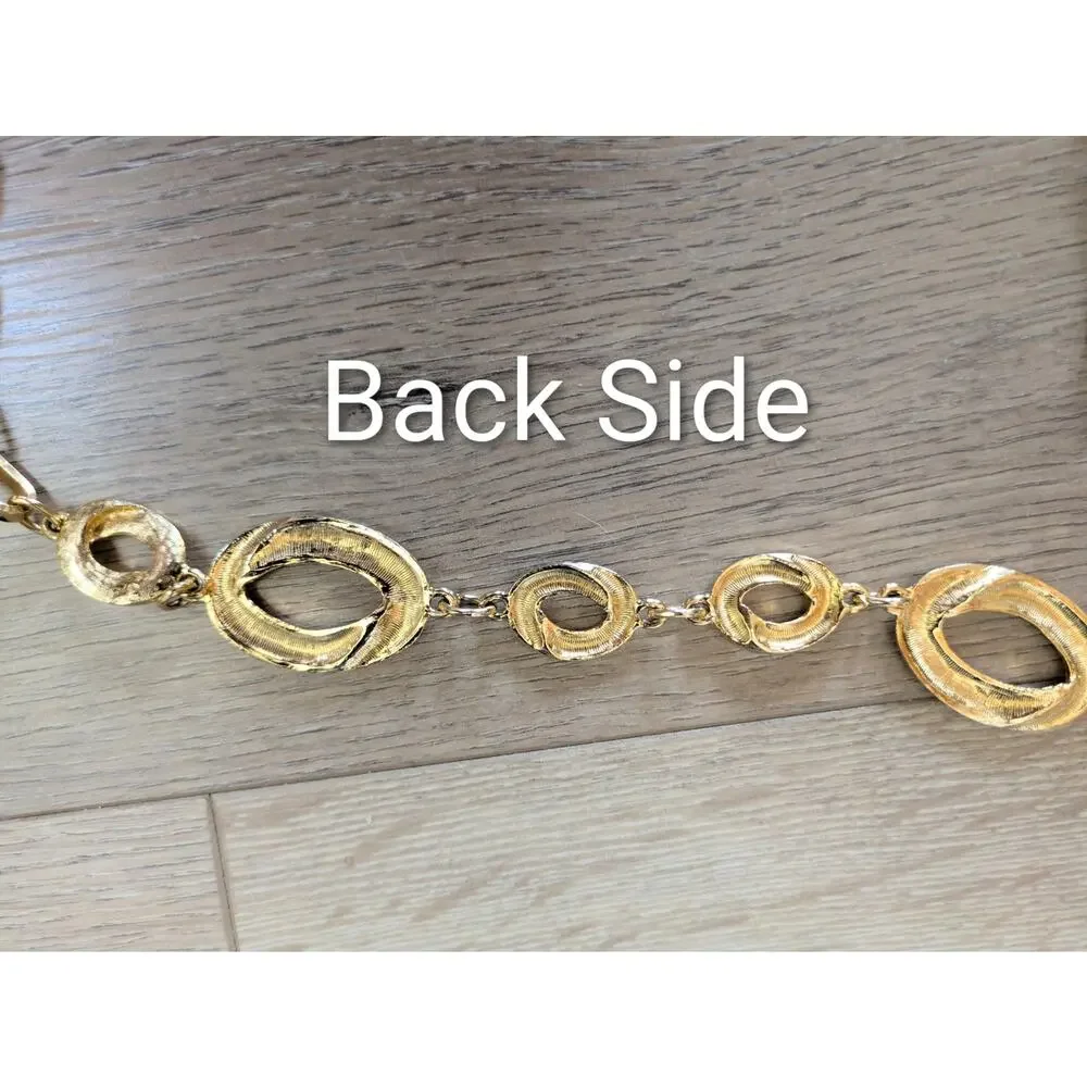 Vintage 90s Chain Belt Gold Tone Oval Links Textured Hammered Adjustable Glam